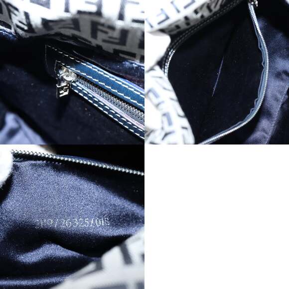 FENDI Zucchino Canvas Mamma Baguette Shoulder Bag Navy Silver - Picture 13 of 14